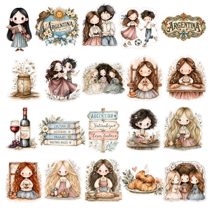 ✂️ Plancha para cortar - 80 Stickers Momentos Argentinos Vintage