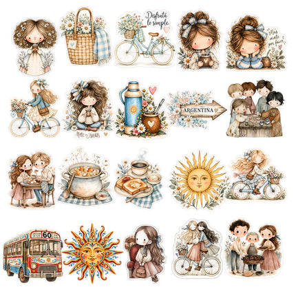 ✂️ Plancha para cortar - 80 Stickers Momentos Argentinos Vintage