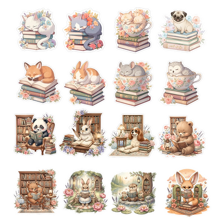 Set 23 Stickers Animalitos Lectores Imprimibles