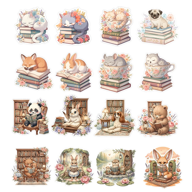 Set 23 Stickers Animalitos Lectores Imprimibles