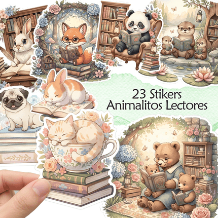 Set 23 Stickers Animalitos Lectores Imprimibles