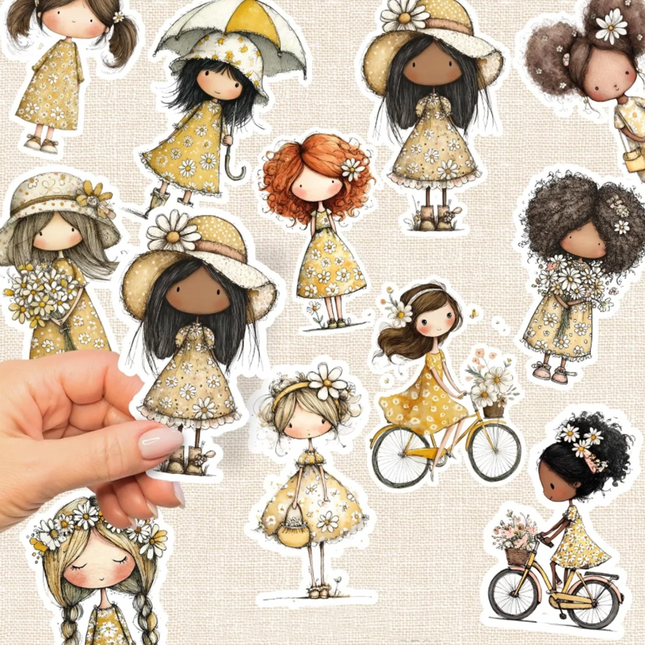 Plancha 30 Stickers Muñequitas Margarita Recortables