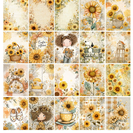 🌻 Girasoles Floreciendo | 62 Páginas ScrapBooking
